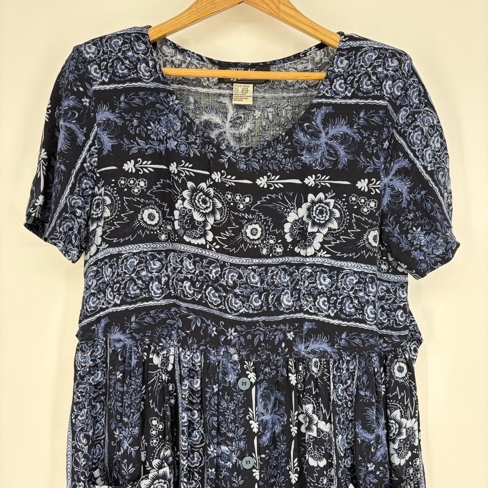 Vtg All That Jazz Maxi‎ Dress 9/10 Floral Cottage Modest 90s Trad Prairie Boho